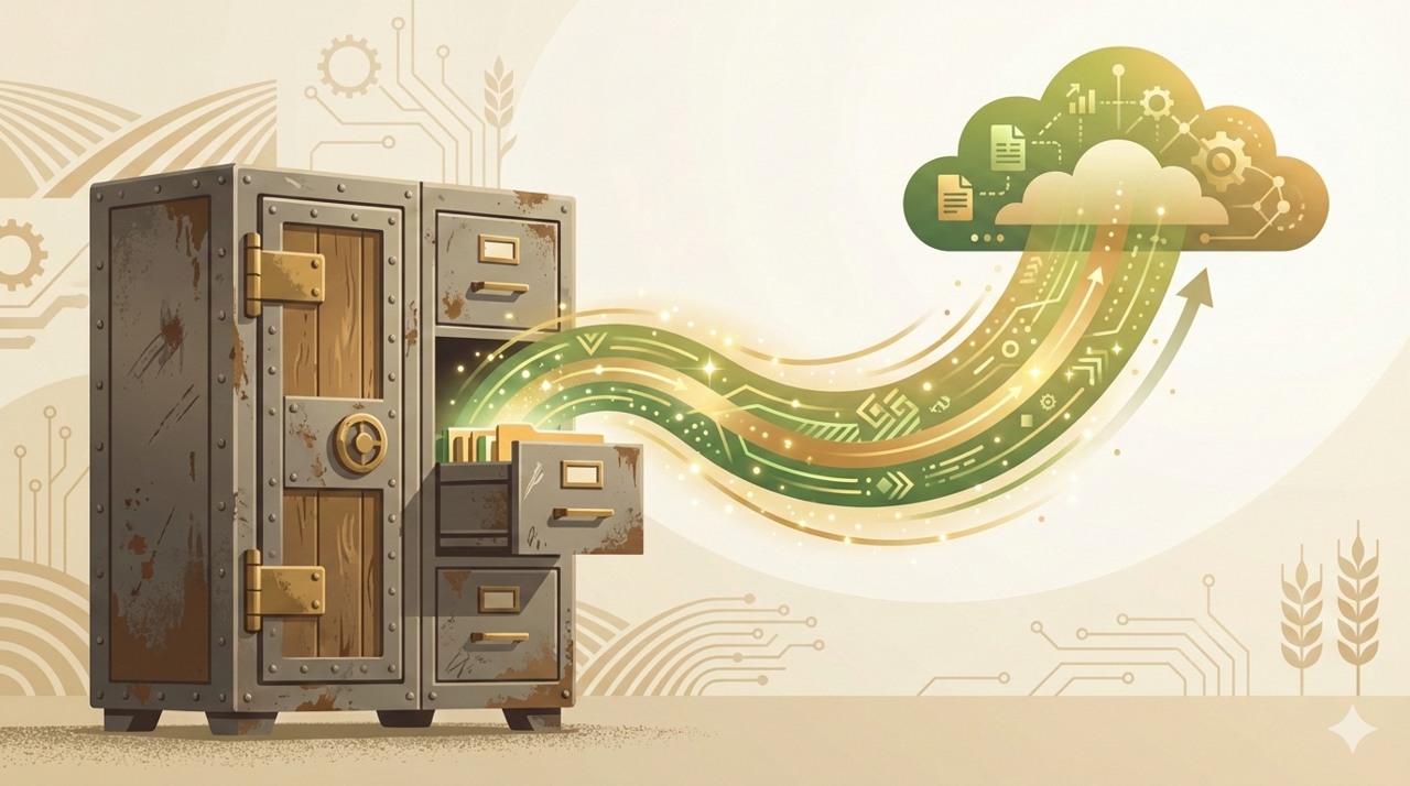 Infographic showing data being liberated from a legacy Access database into the cloud